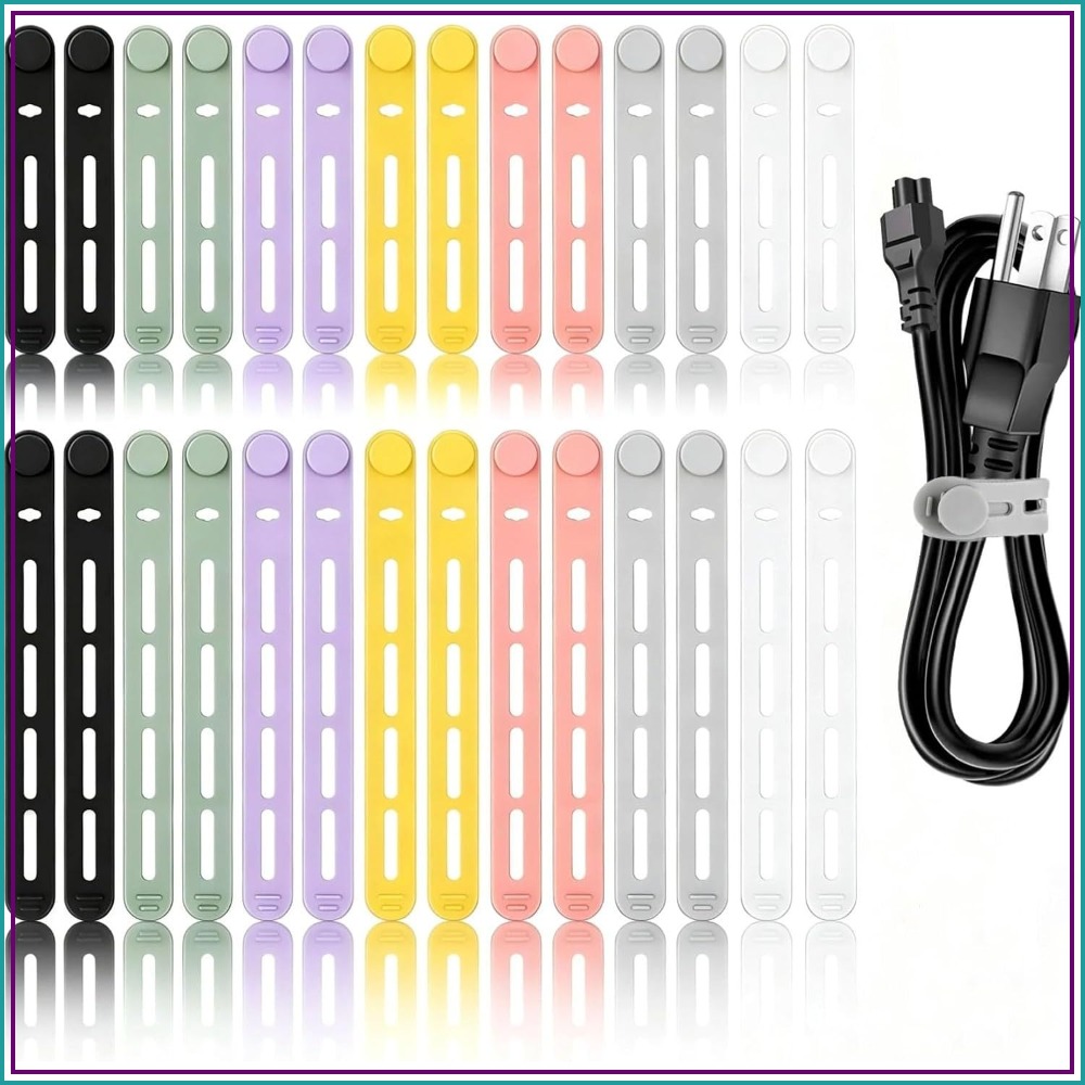 Travel Cable Organizer - 28Pcs Reusable Silicone Cable Ties, Multipurpose