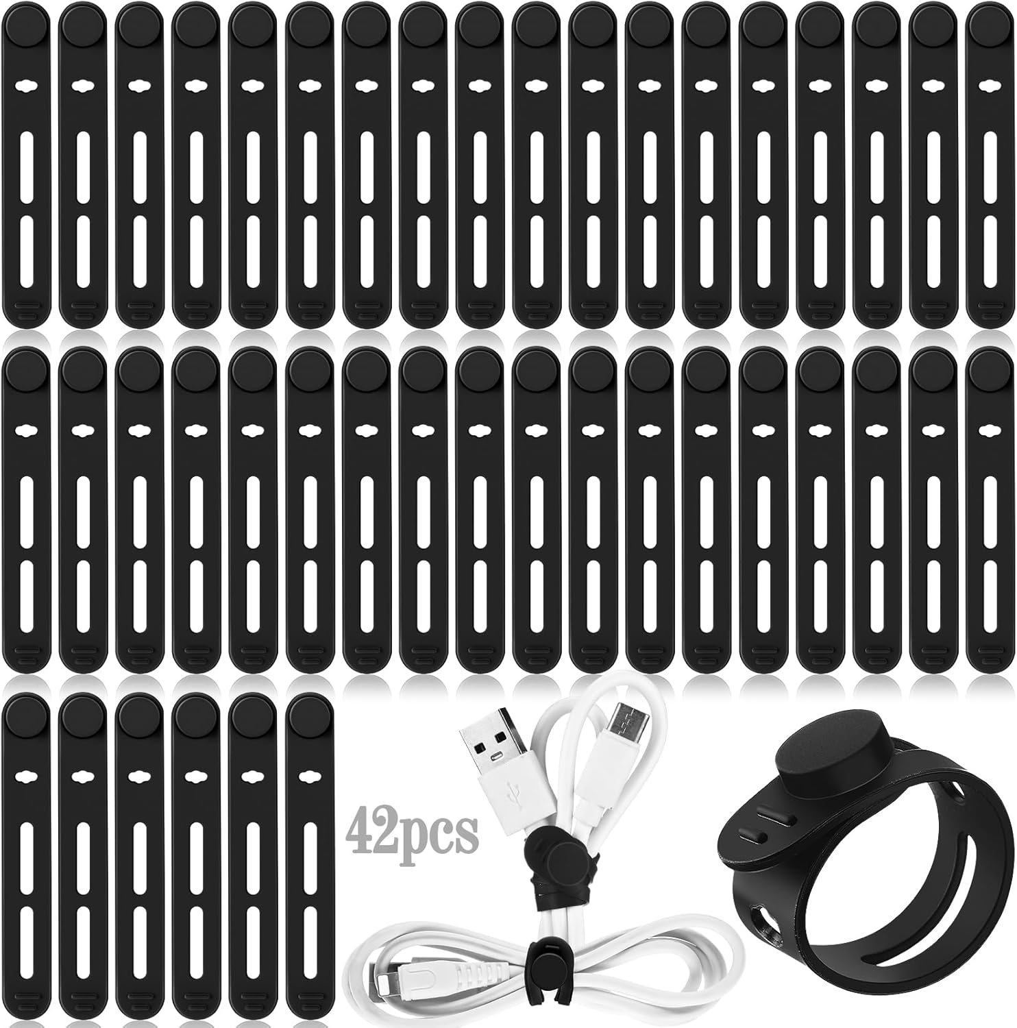 42 Pcs Silicone Cable Ties Reu - Travel Cable Organizer 评论和价格